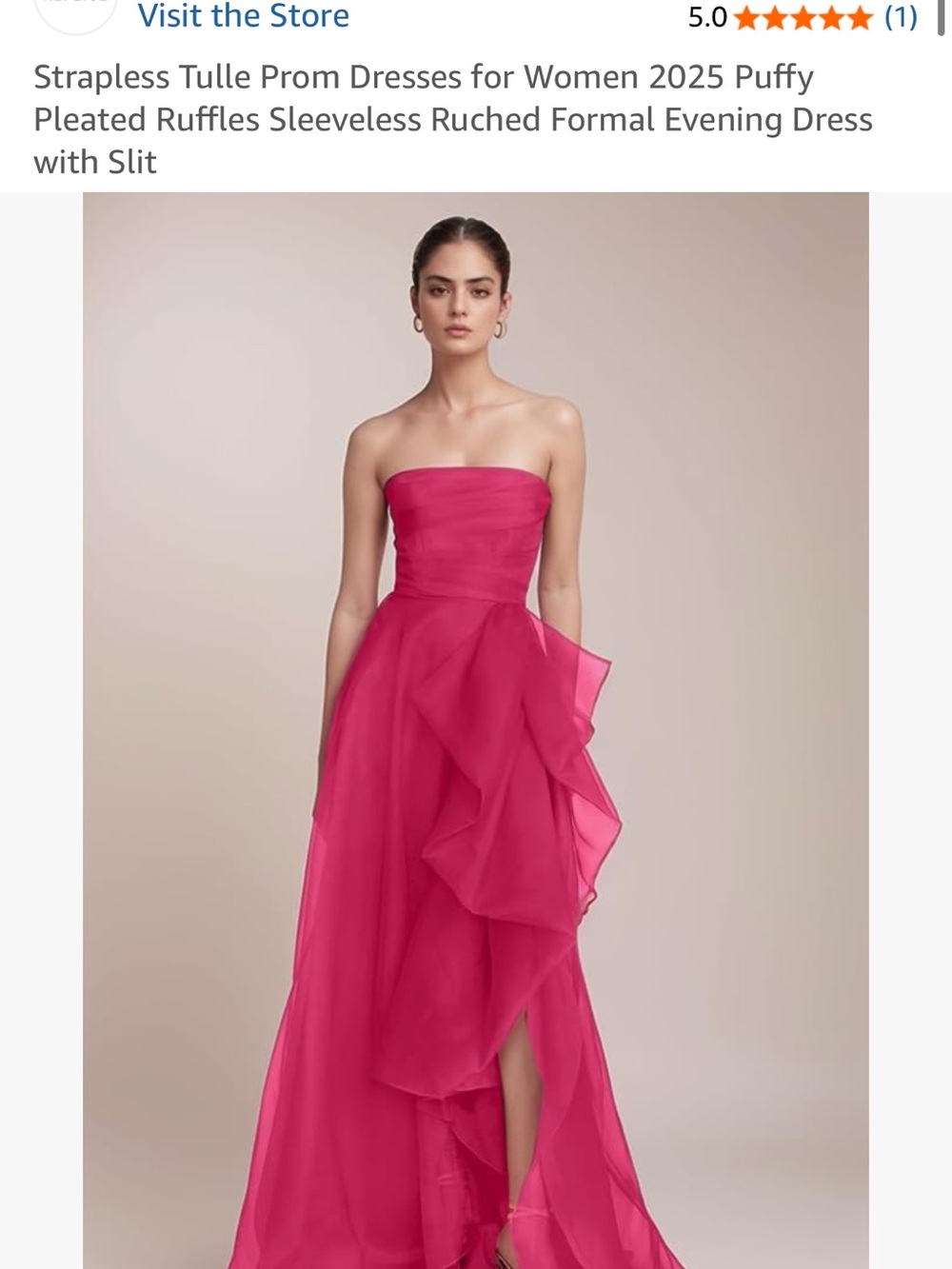 Strapless hot pink ruffle gown